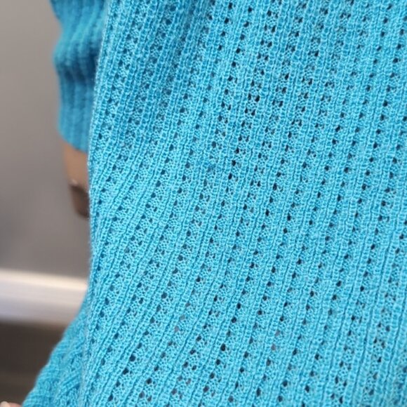 Kinross Cashmere Aqua Knit Cardigan Merino Wool Silk Open Front Shawl Collar - Picture 8 of 12